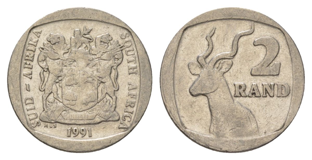 ЮАР 2 ранда 1991 KM 139 медь плакированная никелем 4626-1132