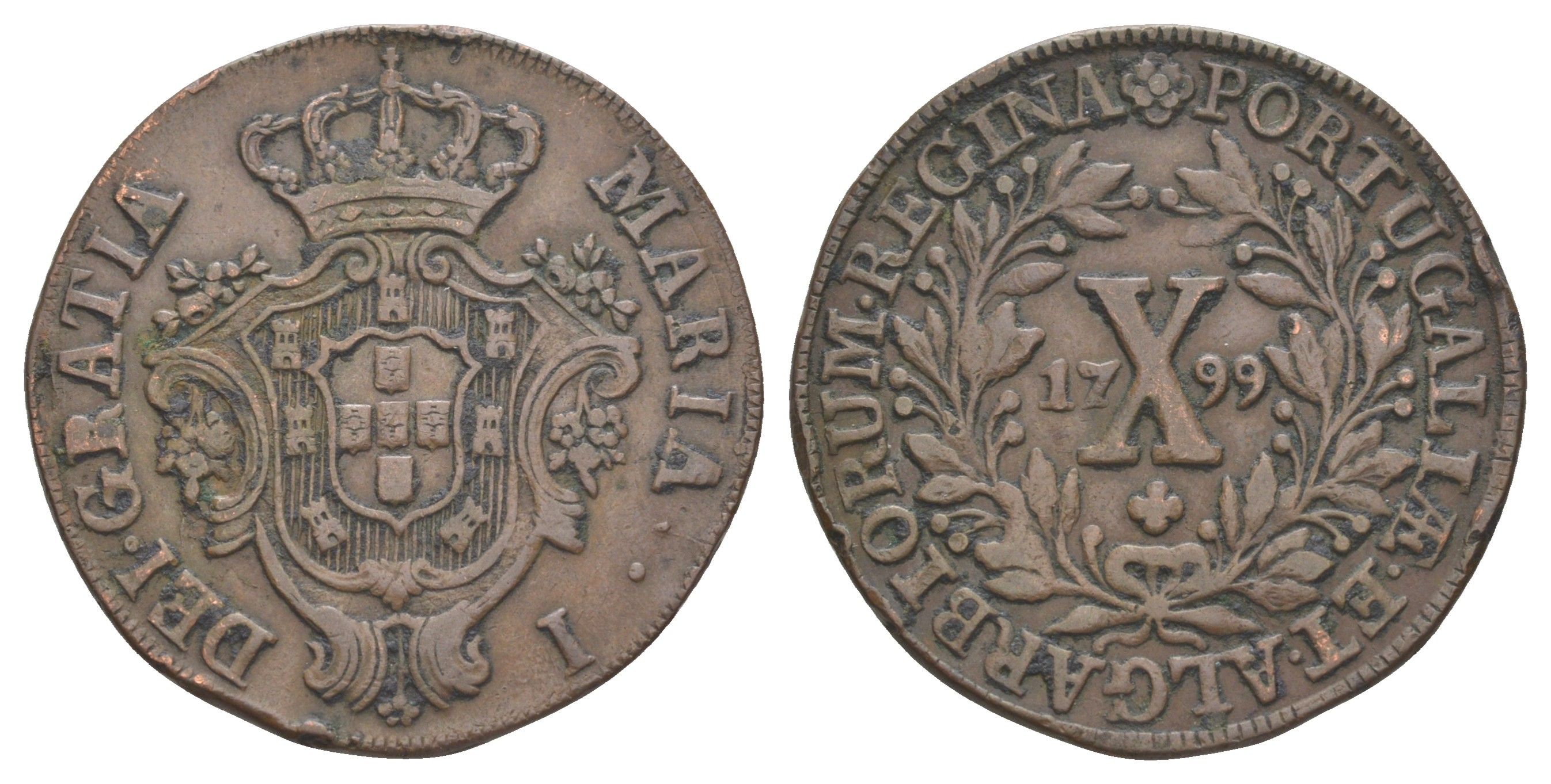 Португалия 10 реалов 1799 Мария I (1777-1816) KM 309 медь 4127-734