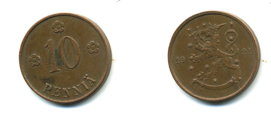 Финляндия 10 пенни 1921 республика (1918-1962) KM 24 медь 29-1143