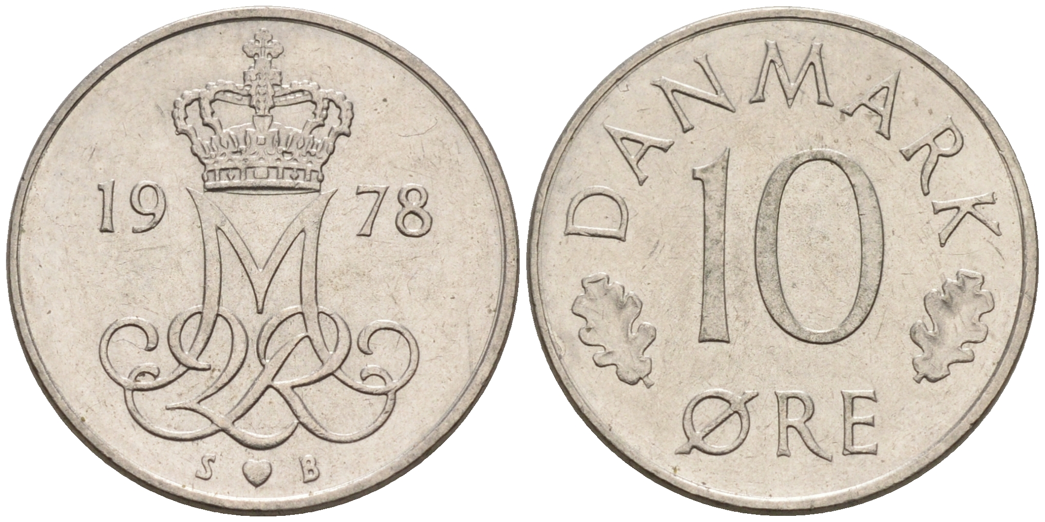 ДАНИЯ 10 ЭРЕ 1978 S; B, МАРГРЕТЕ II (1972-) KM 860.1 медно-никель 4564-1234