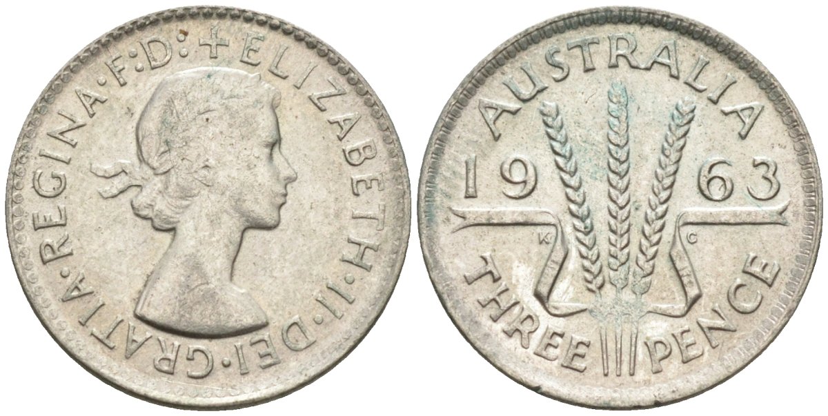Австралия 3 пенса 1963 KG, Елизавета II (1952-2022) KM 57 серебро 4585-529