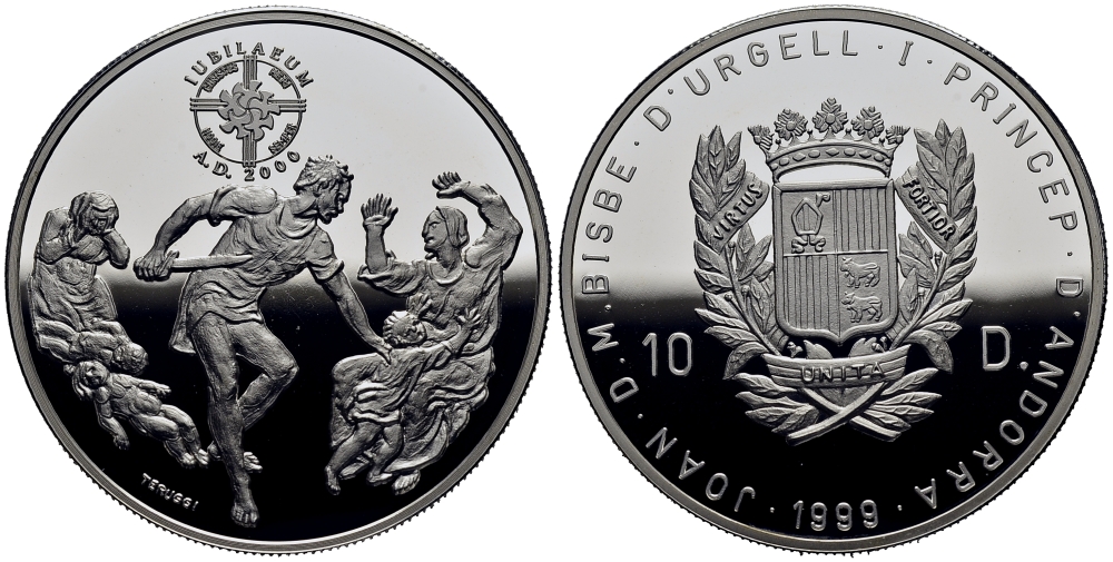 Андорра 10 динеров 1999 серия миллениум, убийство младенцев KM 157 серебро PROOF 11-152-14