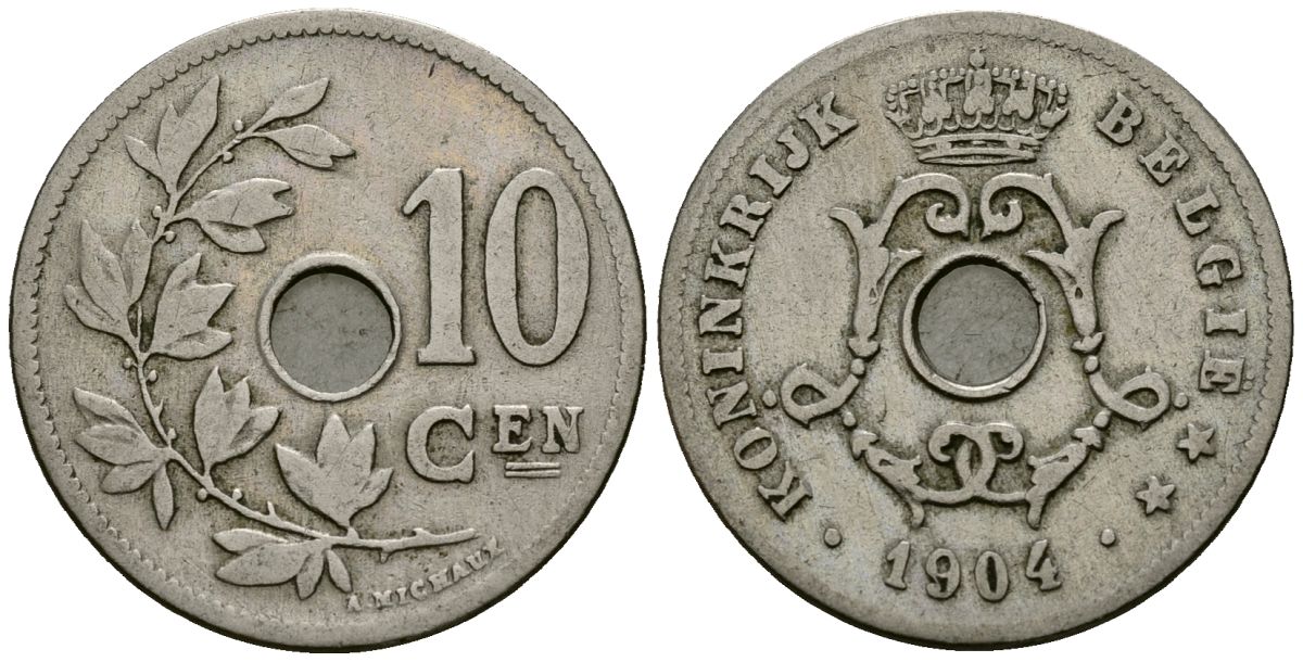 Бельгия 10 сантимов 1904 Belgie KM 53 медно-никель 4172-1146