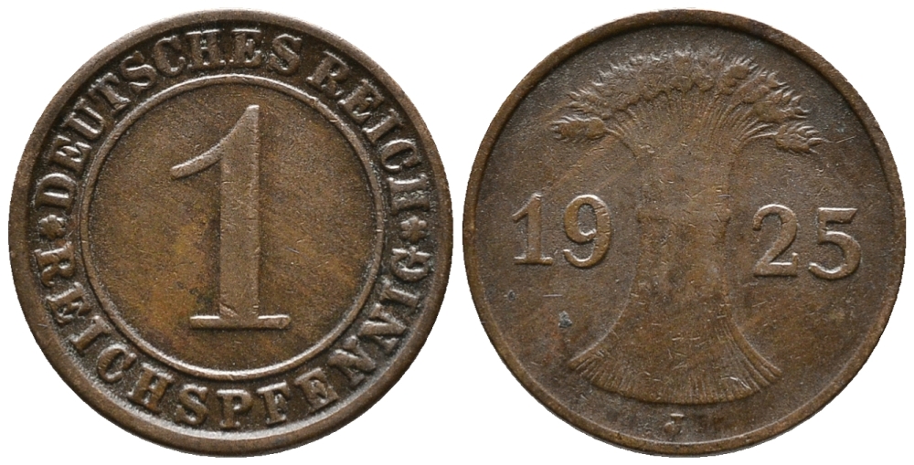 ГЕРМАНИЯ 1 РЕЙХСПФЕННИГ 1925 J KM 37, J. 313 бронза 39-924