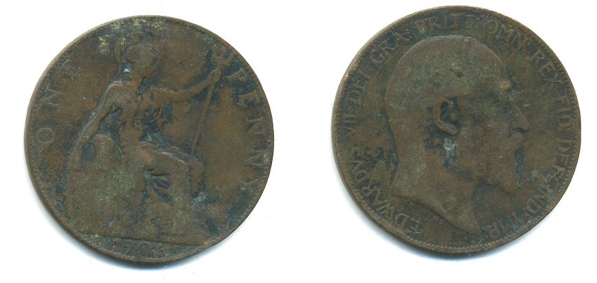 Великобритания 1 пенни 1906 Эдуард VII (1901-1910) KM 794.2, Spink 3990 бронза 47-345