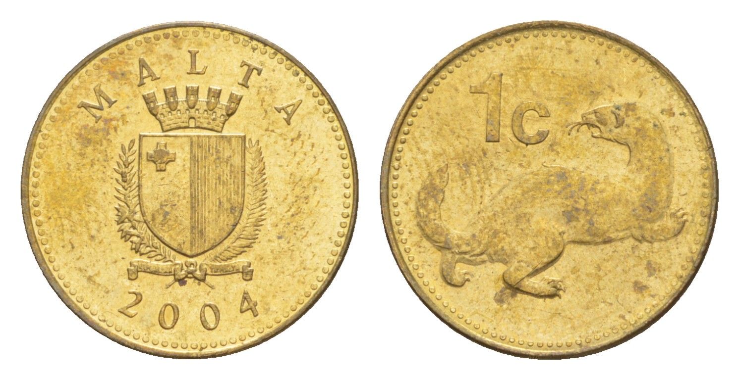 Мальта 1 цент 2004 ласка, горностай KM 93 никель латунь UNC 4644-1246