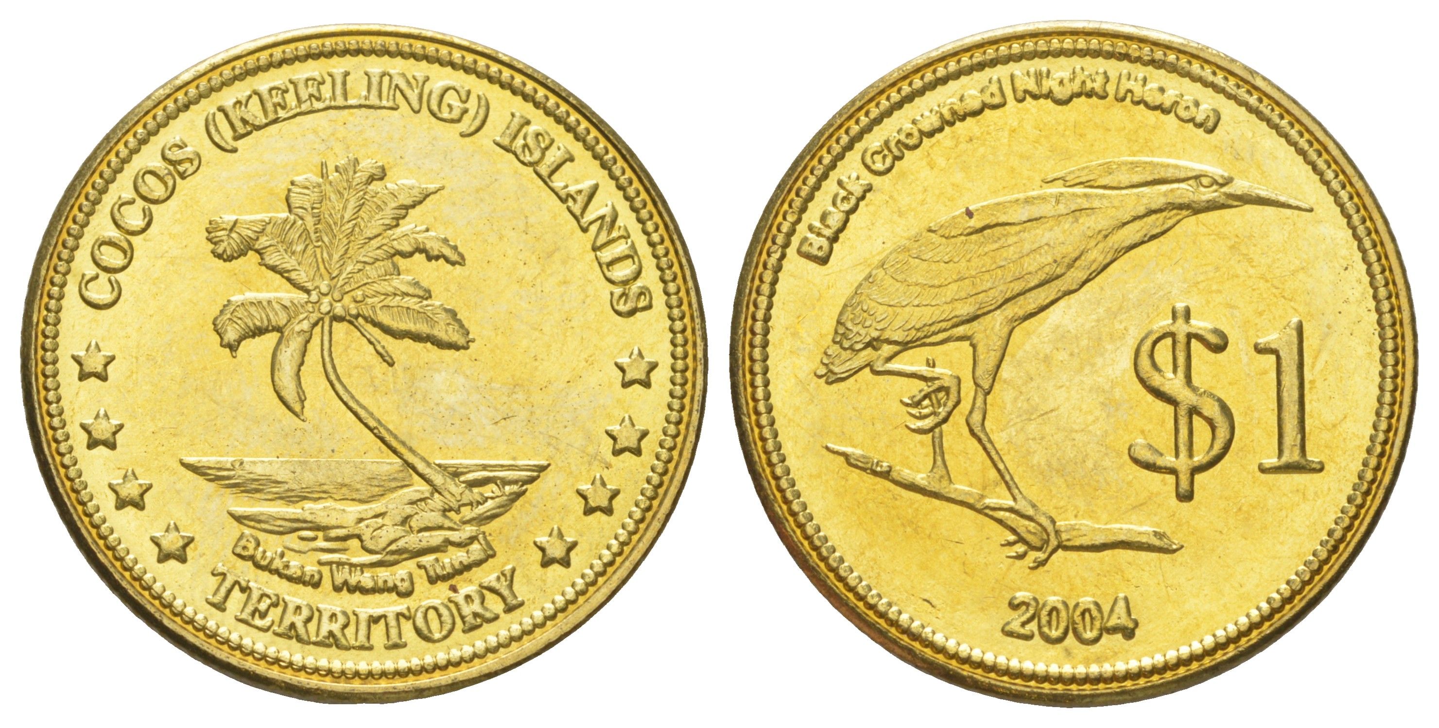 Кокосовые острова 1 доллар 2004 X 15 латунь BU 4624-526