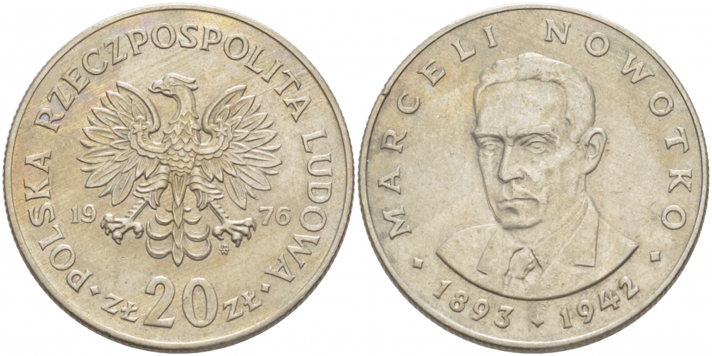 Польша 20 злотых 1976 MW, Марцелий Новотко KM 69, Parchimowicz 246c медно-никель 4403-911