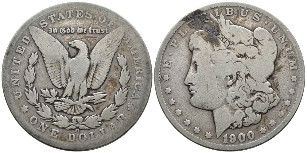США 1 доллар 1900 O, Морган доллар, монетный двор Орлеан KM 110 серебро 443-115