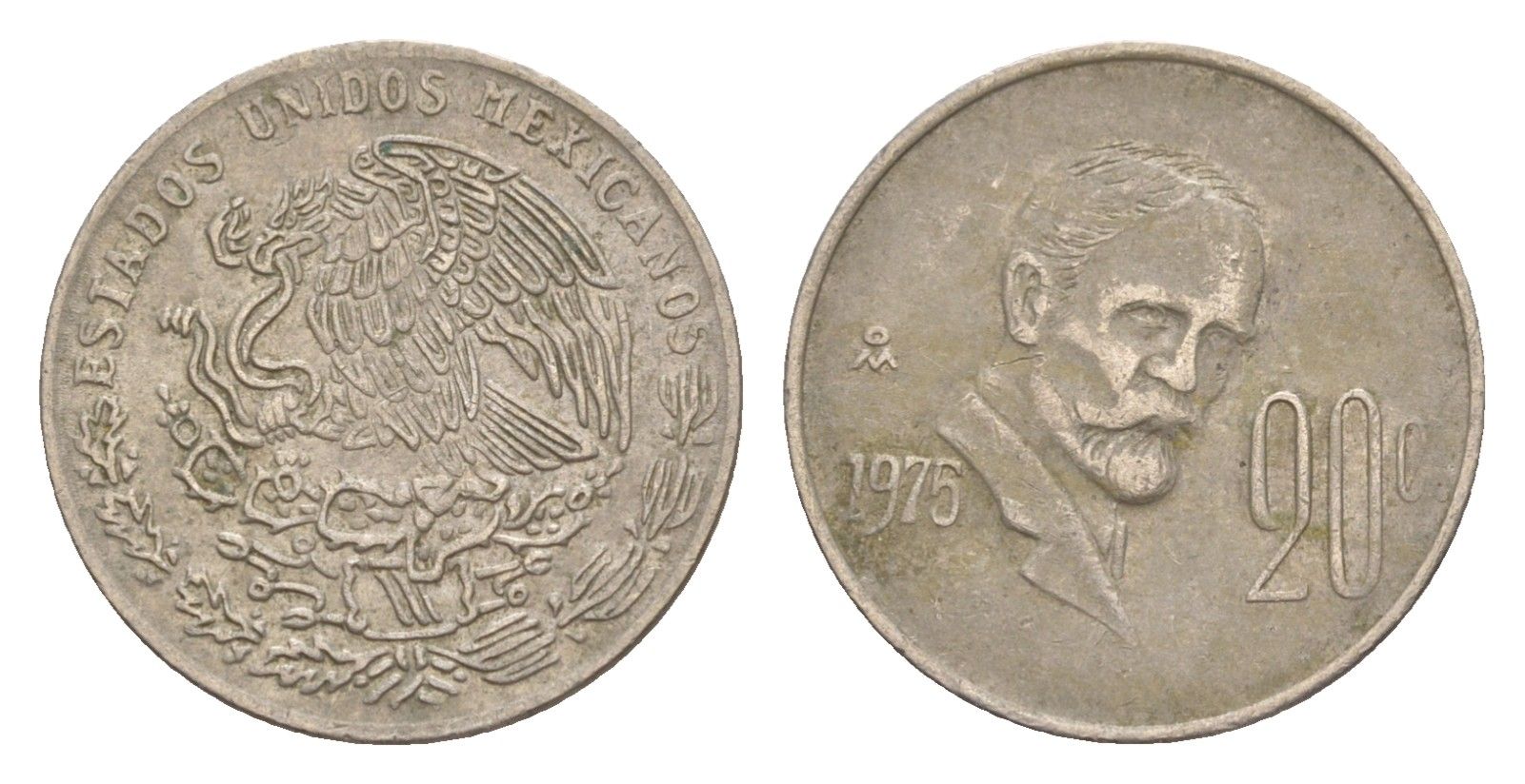 Мексика 20 сентаво 1975 Франциско Индалеси KM 442 медно-никель 4649-856