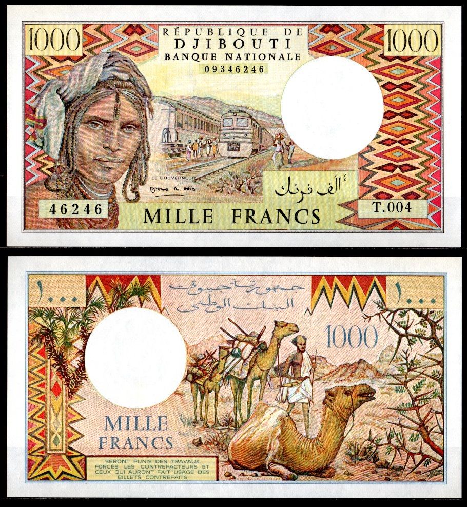 Джибути 1000 франков ND (1979-2005) Pick 37 e бумага UNC (пресс) 7214-23-1-2