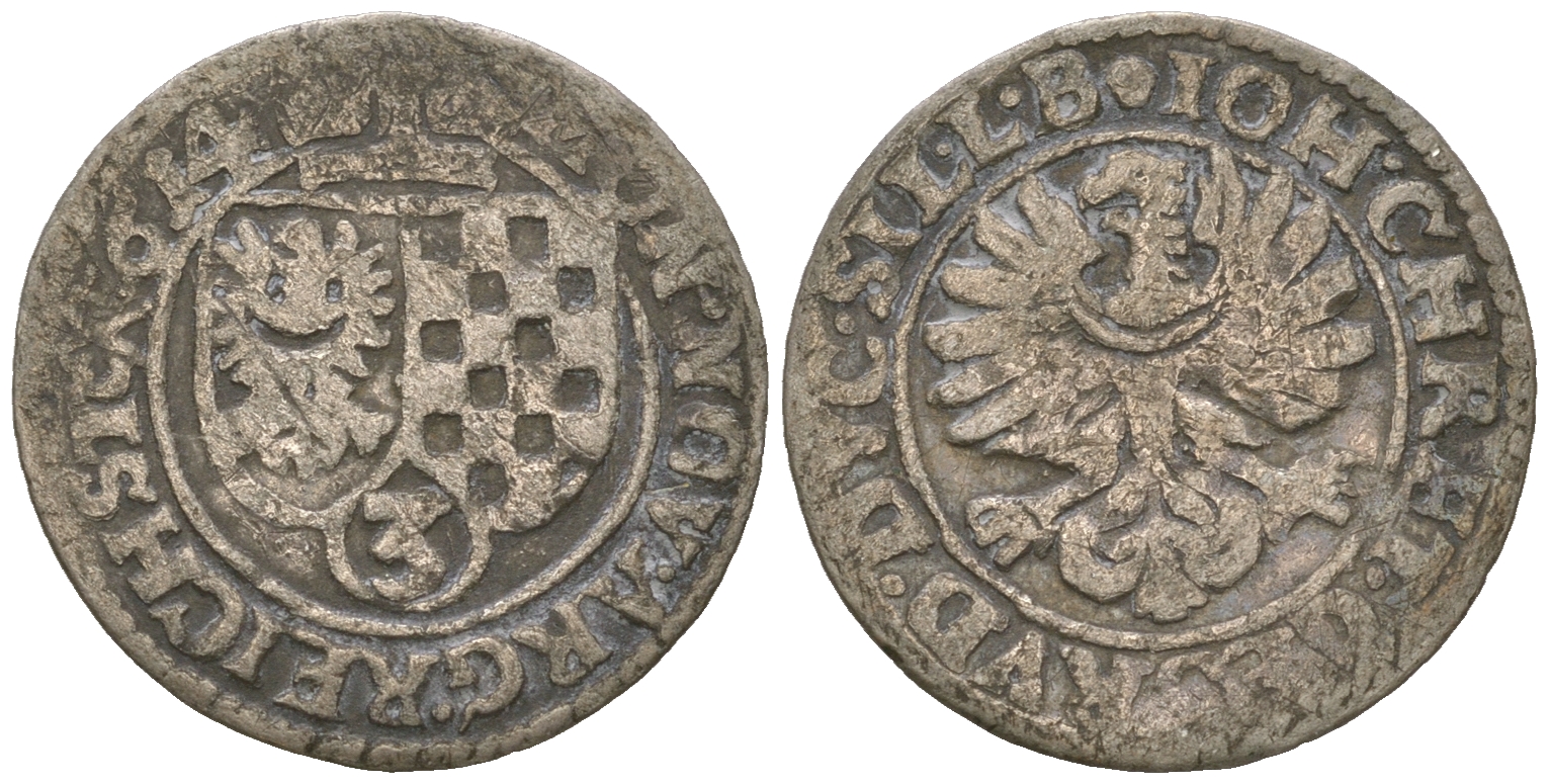 Силезия, Лигниц Бриг 3 крейцера 1614 Иоганн Кристиан Бжегский (1602-1639) серебро 4623-324