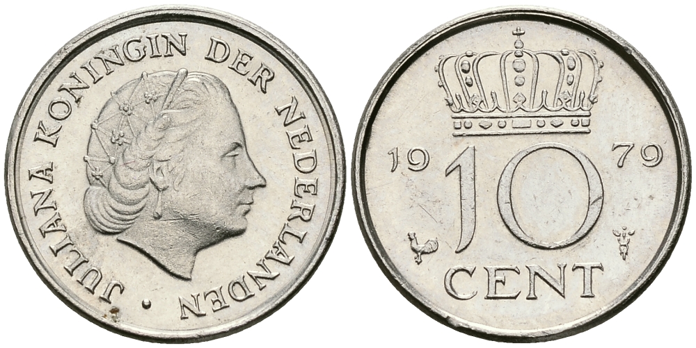 НИДЕРЛАНДЫ 10 ЦЕНТОВ 1979 ЮЛИАНА KM 182 никель 96-353