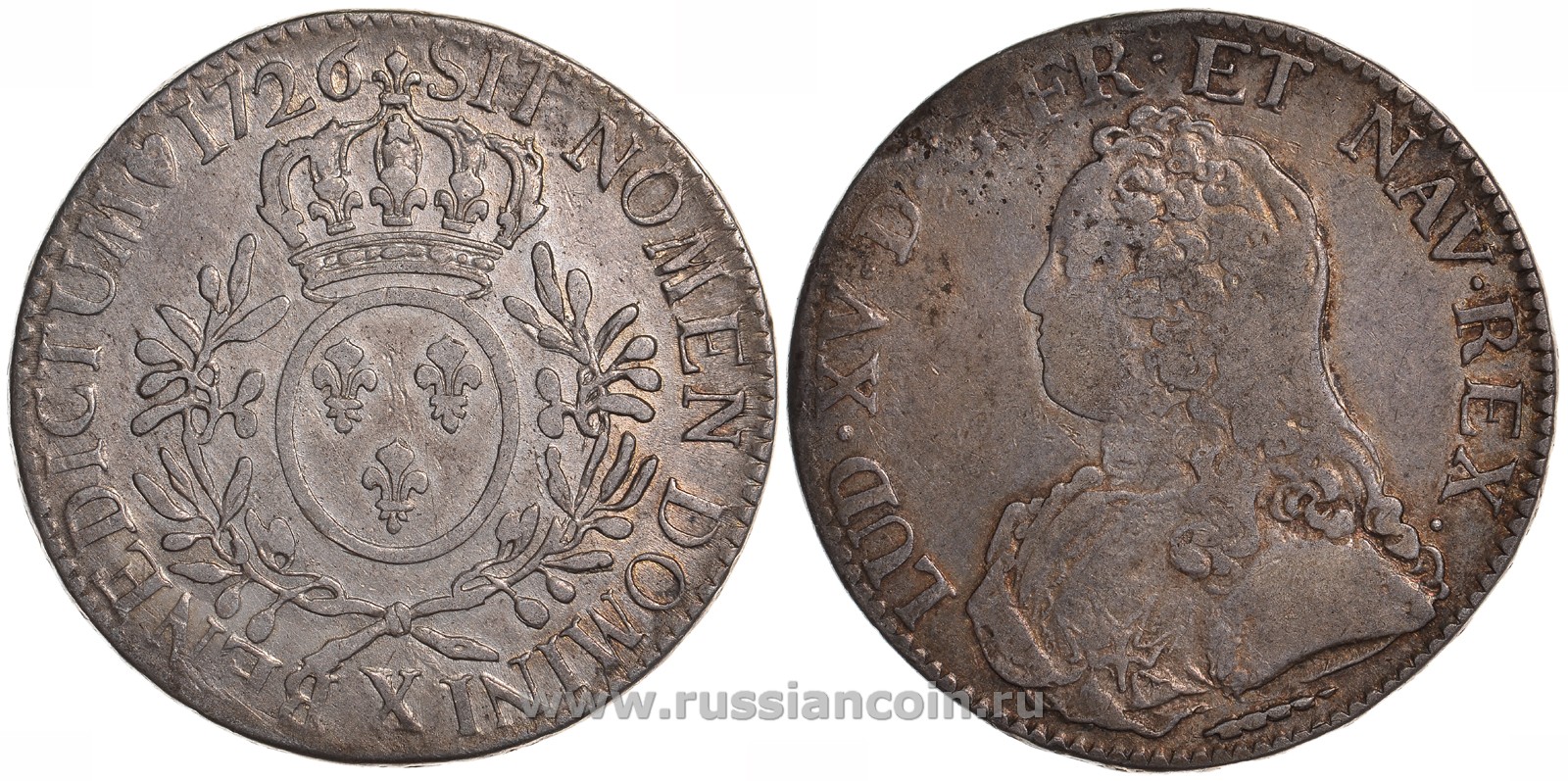 Франция 1 экю 1726 X, Людовик XV KM 486.23 серебро 00-000-00