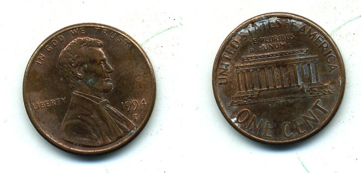 США 1 ЦЕНТ 1994 D, ЛИНКОЛЬН KM 201b цинк плакированный медью 46-868