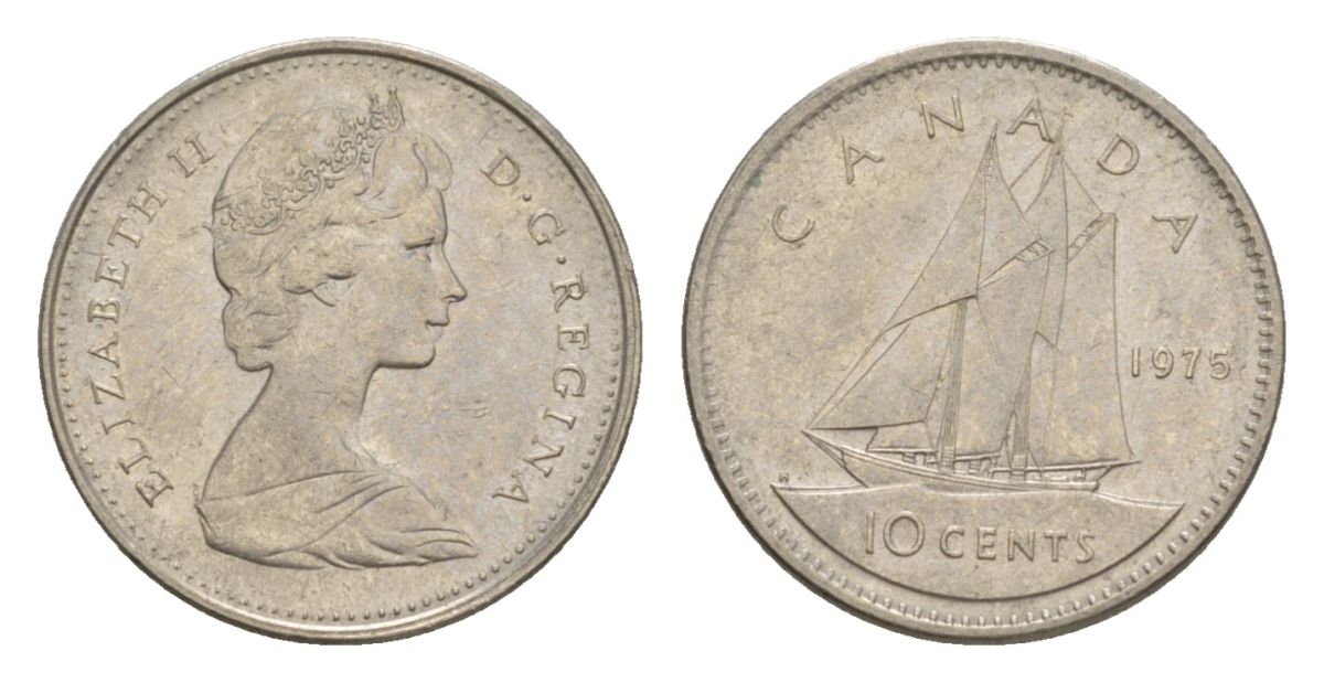 Канада 10 центов 1975 Елизавета II (1952-2022), парусник KM 77 никель 4630-824
