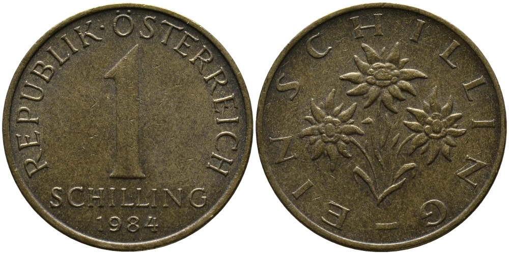 Австрия 1 шиллинг 1984 KM 2886 алюминиевая бронза 33-516