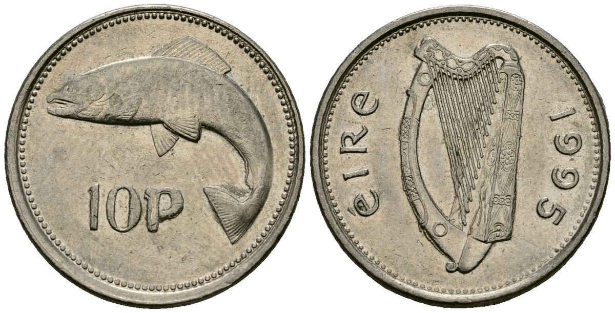 Ирландия 10 пенсов 1995 лосось KM 29 медно-никель 4138-914