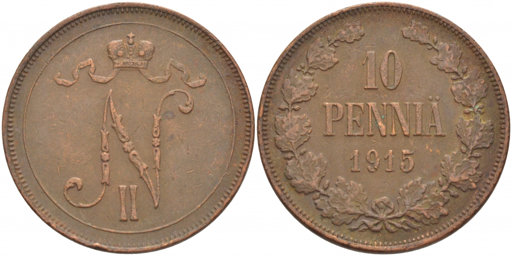 РОССИЯ ДЛЯ ФИНЛЯНДИИ 10 ПЕННИ 1915 Биткин 438 медь 51-1423