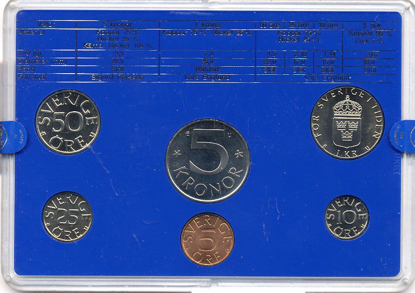 Швеция набор монетного двора из 6 монет 1983 в пластике, Карл XVI Густав (1973- ) KM MS27 UNC 5-4-2-71