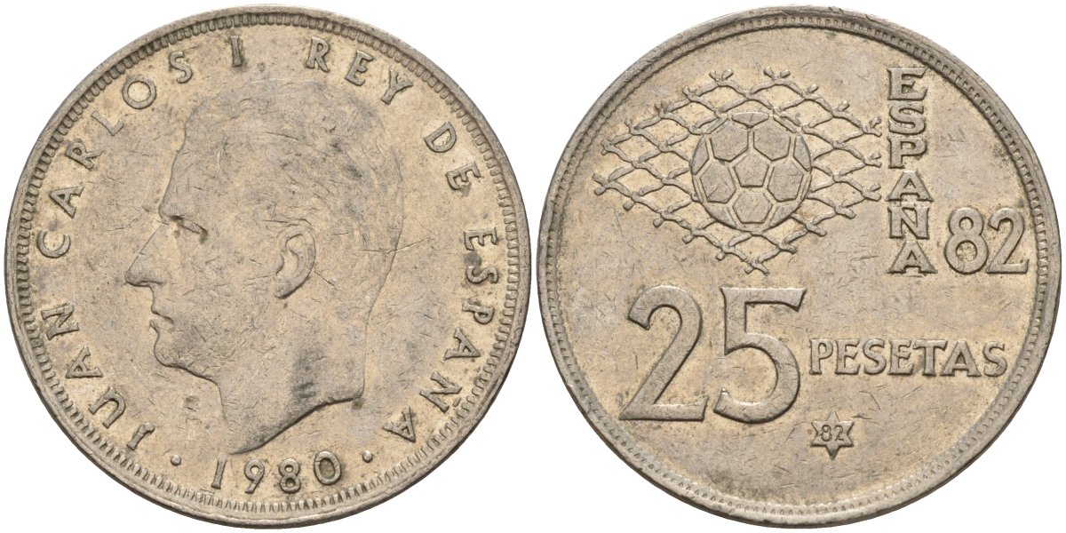 Испания 25 песет 1980 (82) Хуан Карлос I (1975 - 2014) KM 818 медно-никель 4149-1121