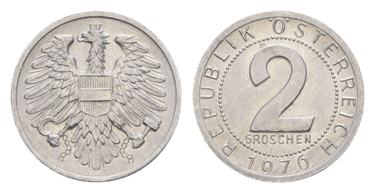 Австрия 2 гроша 1976 KM 2876 алюминий UNC 4632-637
