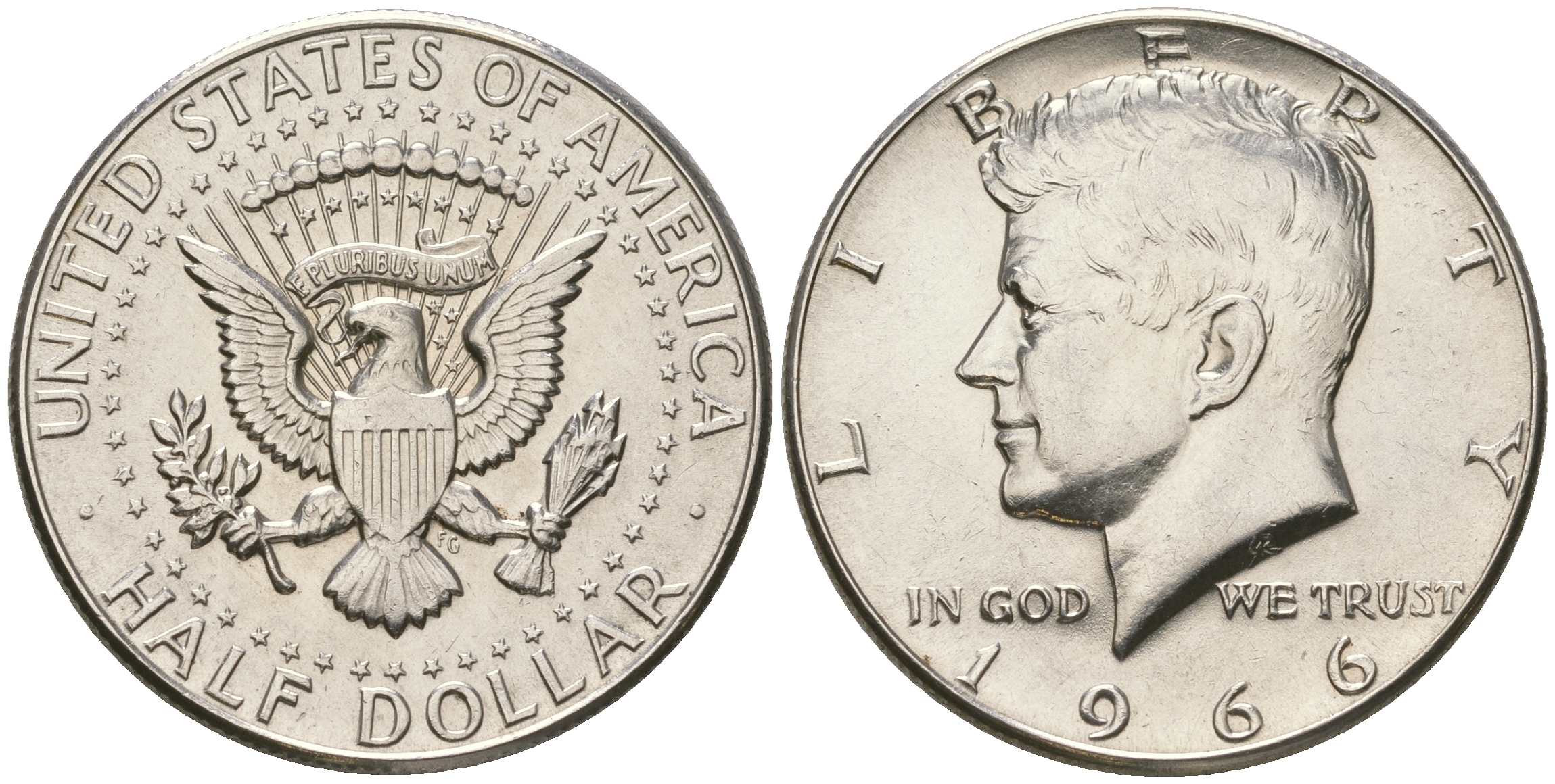 США 1/2 доллара (50 центов) 1966 Джон Кеннеди KM 202a серебро  UNC  4178-816