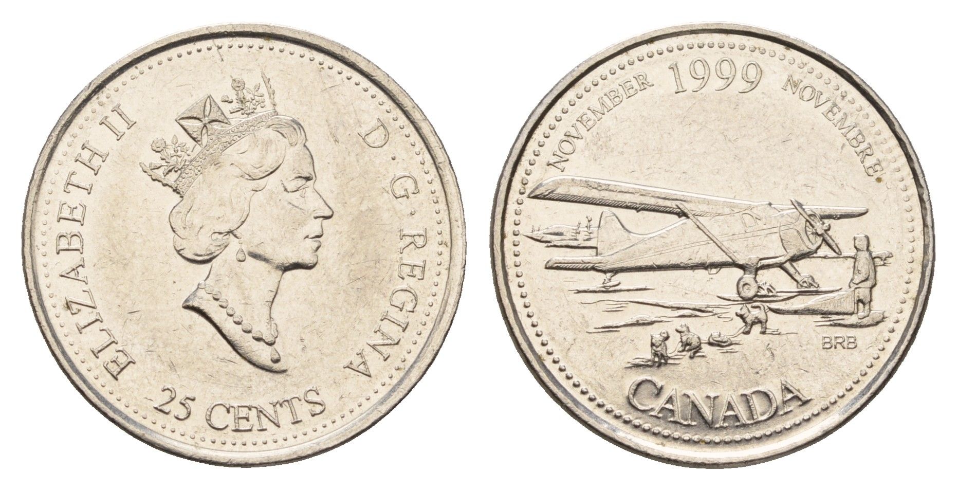 Канада 25 центов 1999 Миллениум - Ноябрь 1999, Авиасообщение с севером KM 352 никель aUNC 113-1012