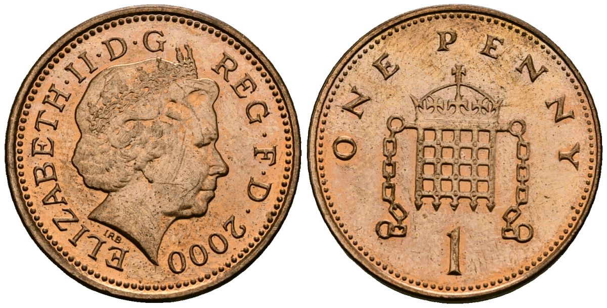 Великобритания 1 пенни 2000 Елизавета II (1952-2022) KM 986, Spink 4710 (B5) сталь плакированная медью 4176-635