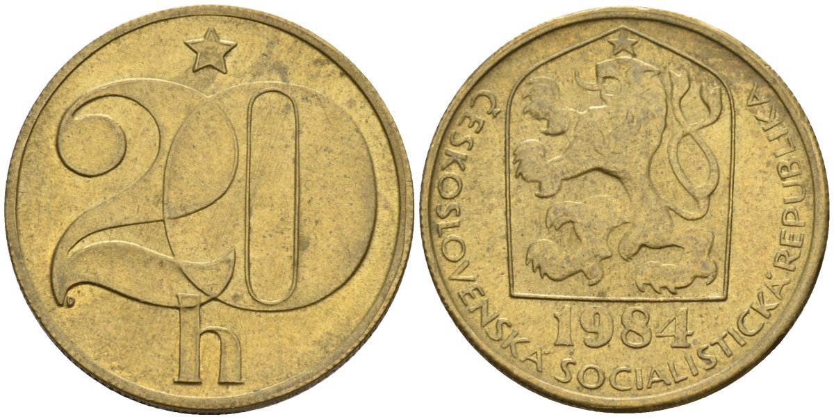 Чехословакия 20 геллеров 1984 KM 74 латунь 4152-842