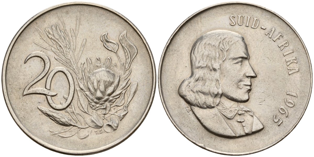 ЮАР 20 центов 1965 Suid-Afrika, Ян Ван Рибек KM 69.2 никель 4141-213