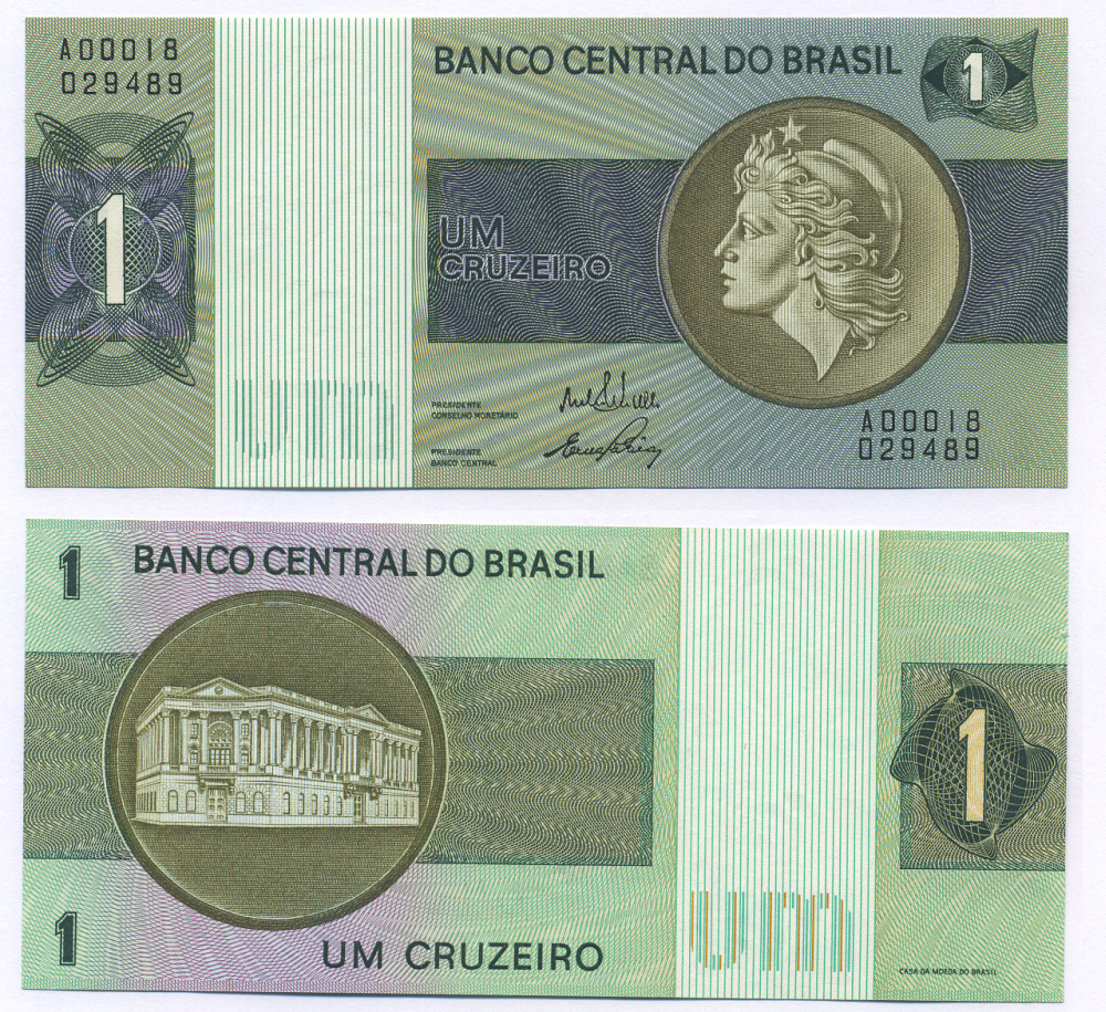 Бразилия 1 крузейро ND (1970-1972) серия А00018 Pick 191а бумага UNC (пресс) 6294-77-2