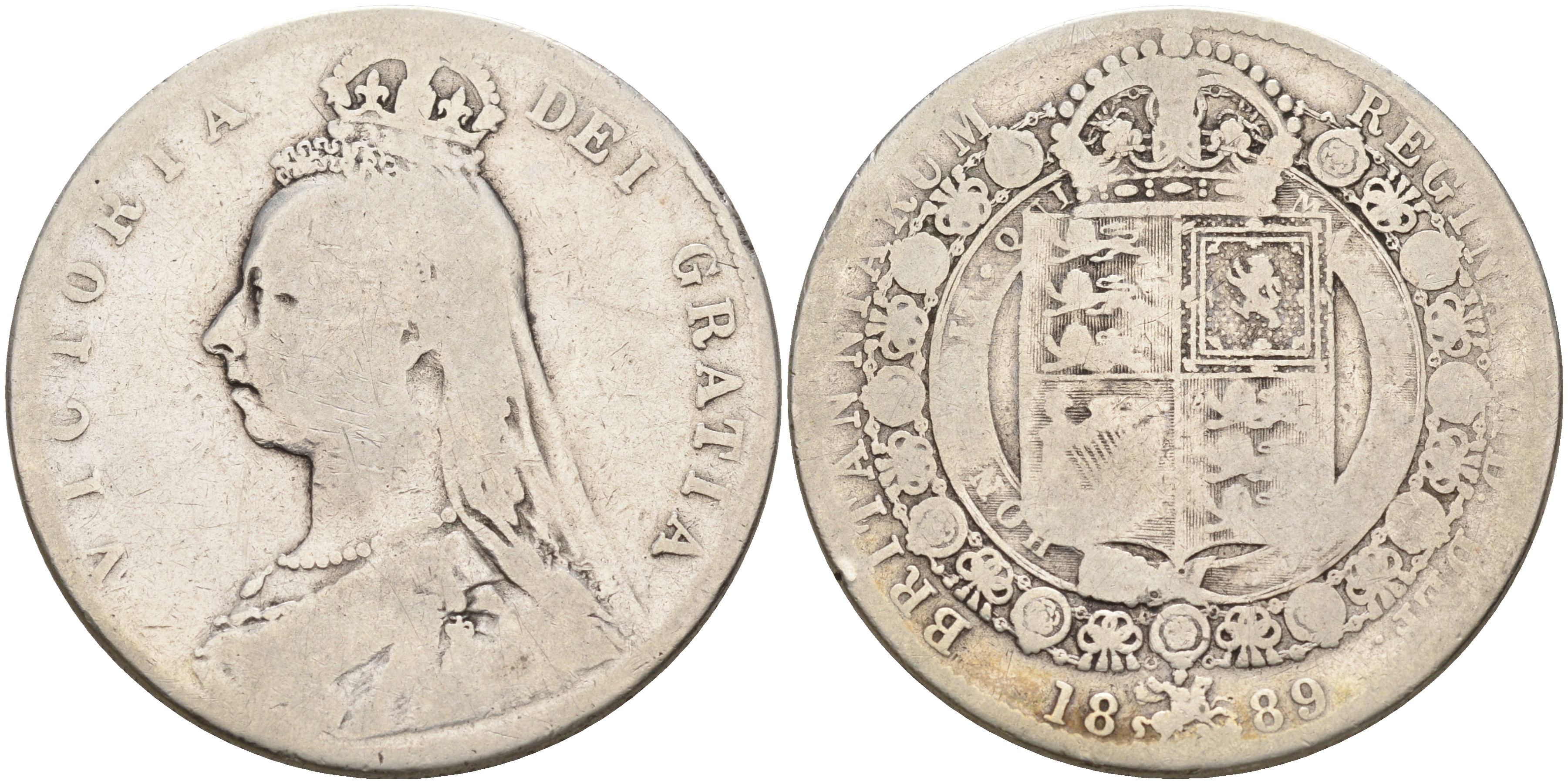 Великобритания 1/2 кроны 1889 Виктория (1837-1901) KM 764, Spink 3924 серебро 4367-124