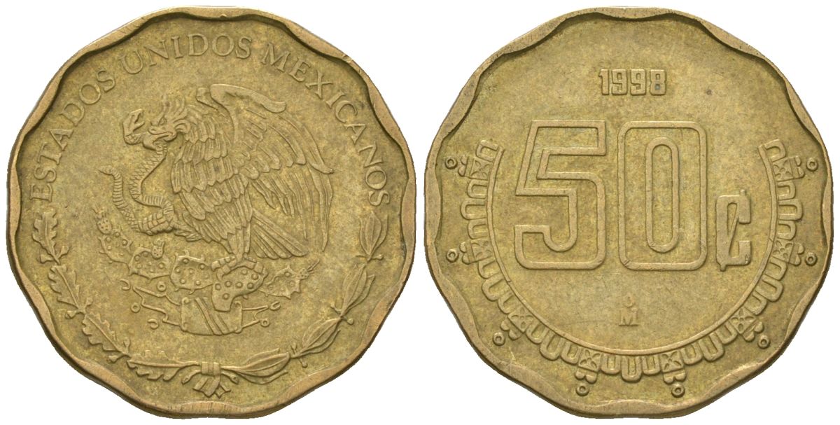 Мексика 50 сентаво 1998 M KM 549 алюминиевая бронза 4595-1246