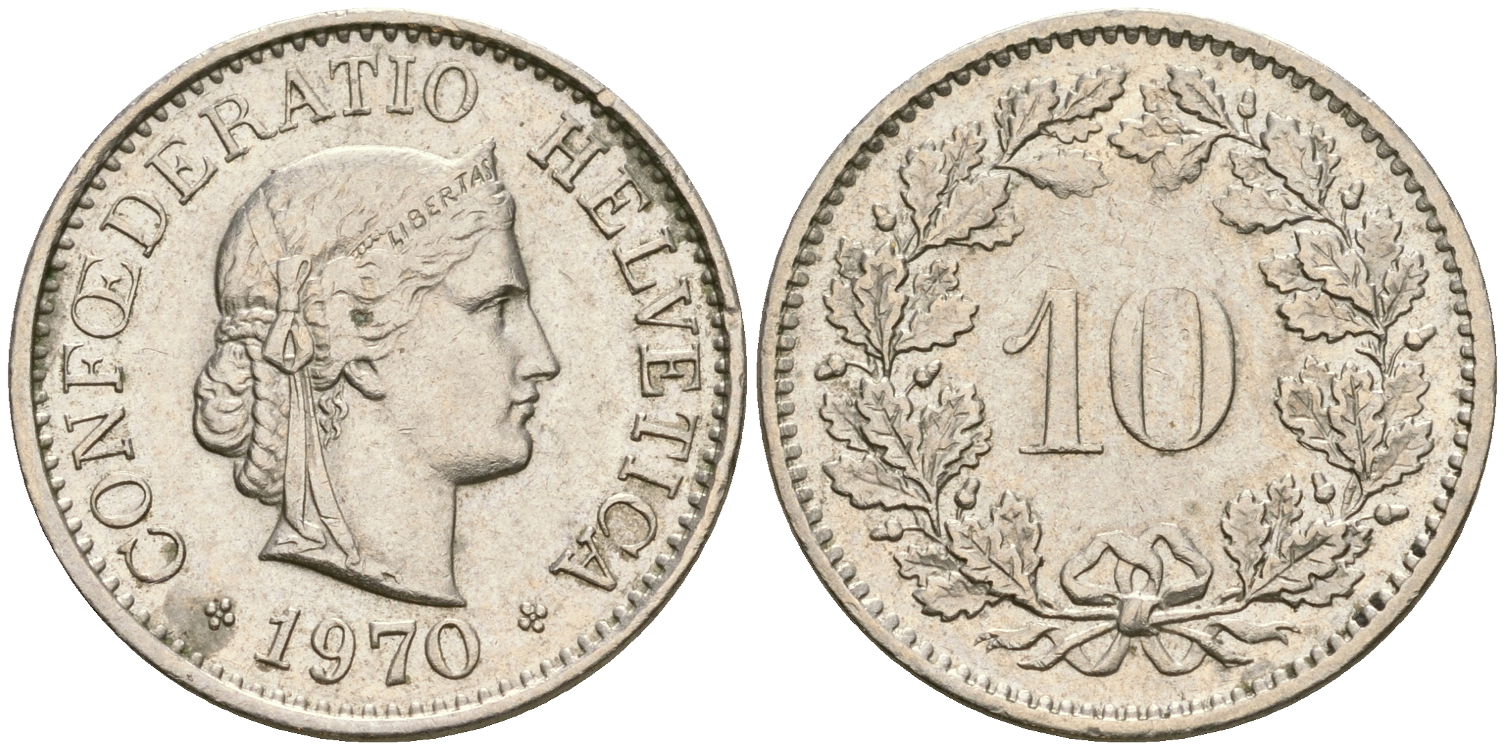 Швейцария 10 раппенов 1970 KM 27 медно-никель 4364-1335