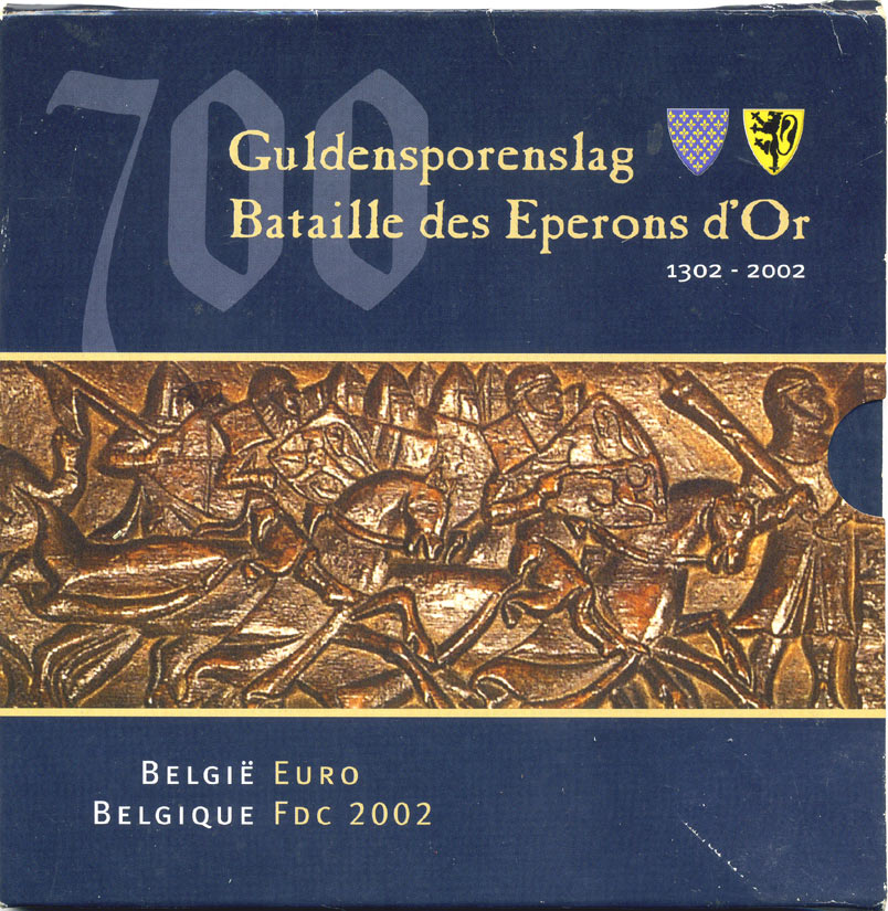 Бельгия евронабор из 8 монет + жетон 2002 700 лет битве при Куртре, в оригинальном картонном буклете UNC 7-5-1-39