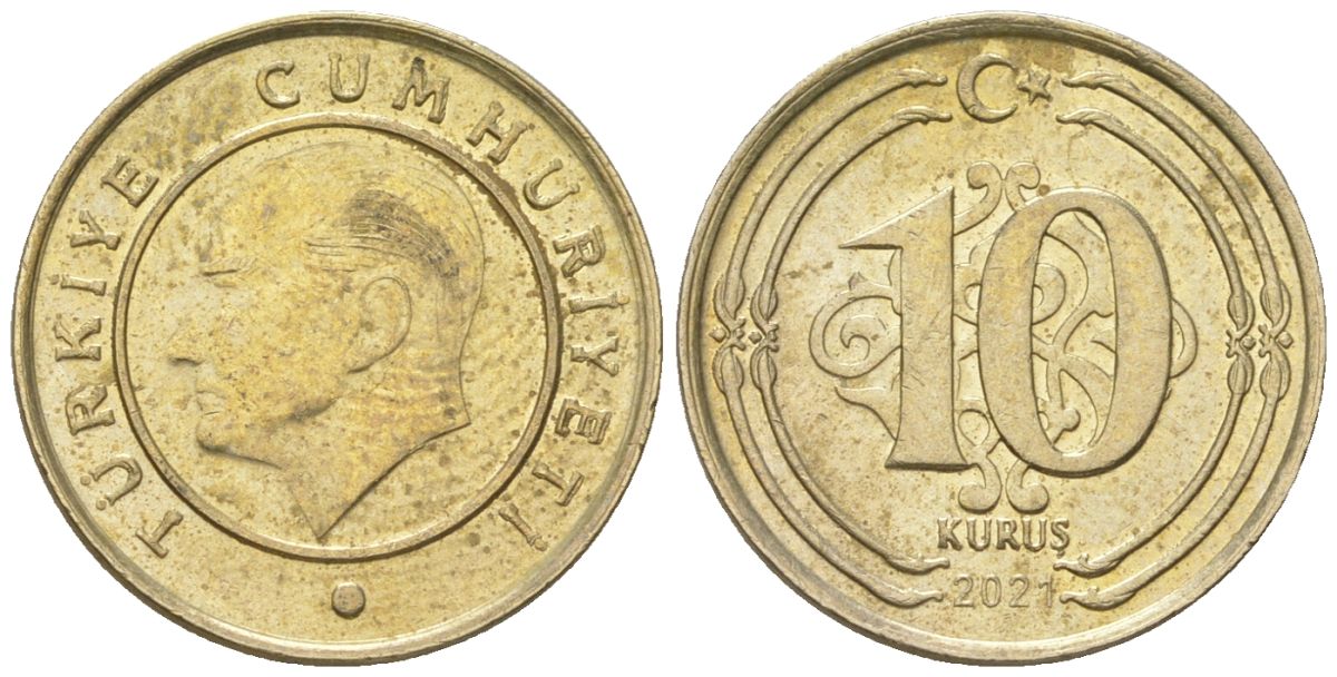 Турция 10 курушей 2021 KM 1241 медь цинк никель 4124-1169