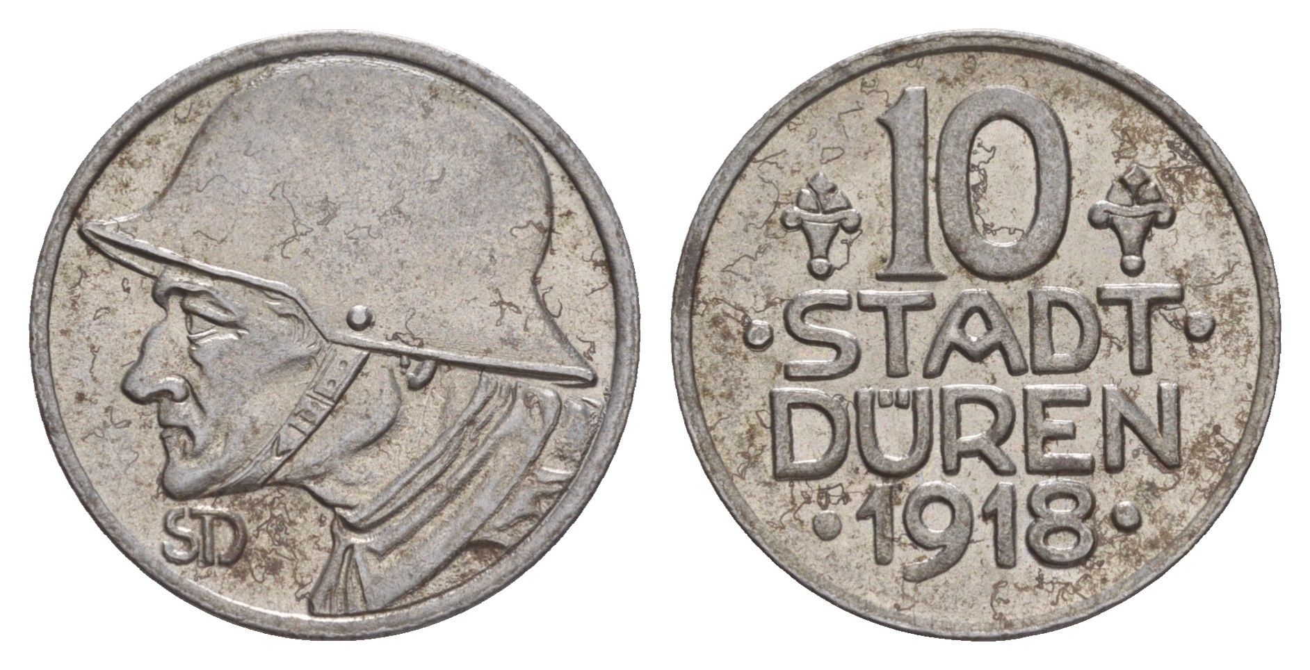 Дюрен 10 пфеннигов 1918 Funck 105.7, Men05 5807.8, Men18 7249.8 железо 1527-1415