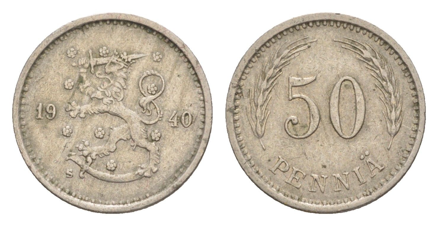 Финляндия 50 пенни 1940 KM 26 медно-никель 4636-428