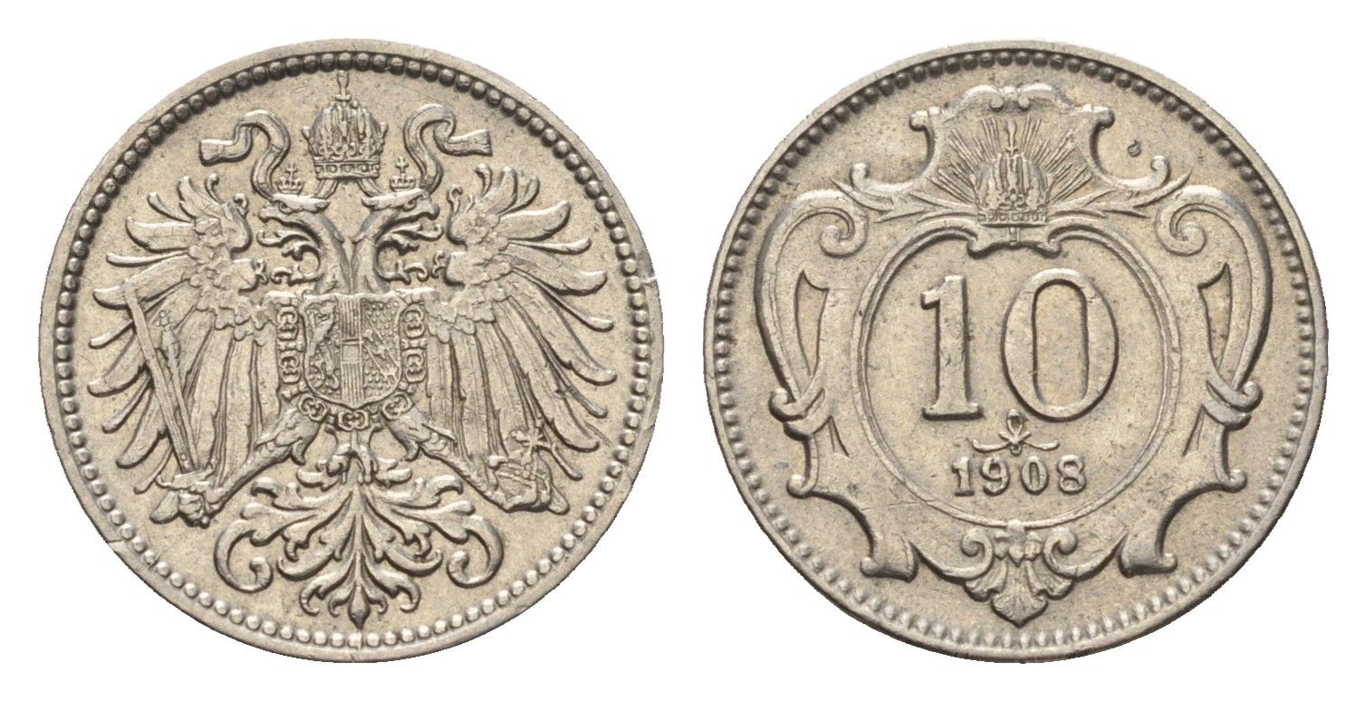 Австрия 10 геллеров 1908 Франц Иосиф I (1848-1916) KM 2802 никель 4684-213