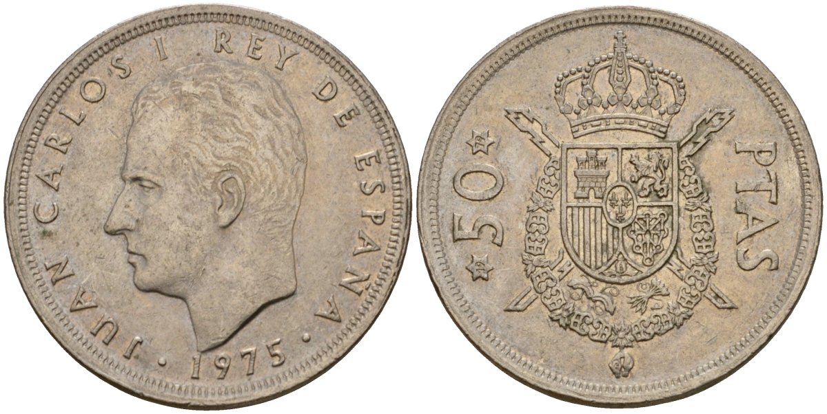 Испания 50 песет 1975 (79) Хуан Карлос I (1975-2014) KM 809 медно-никель 4599-123