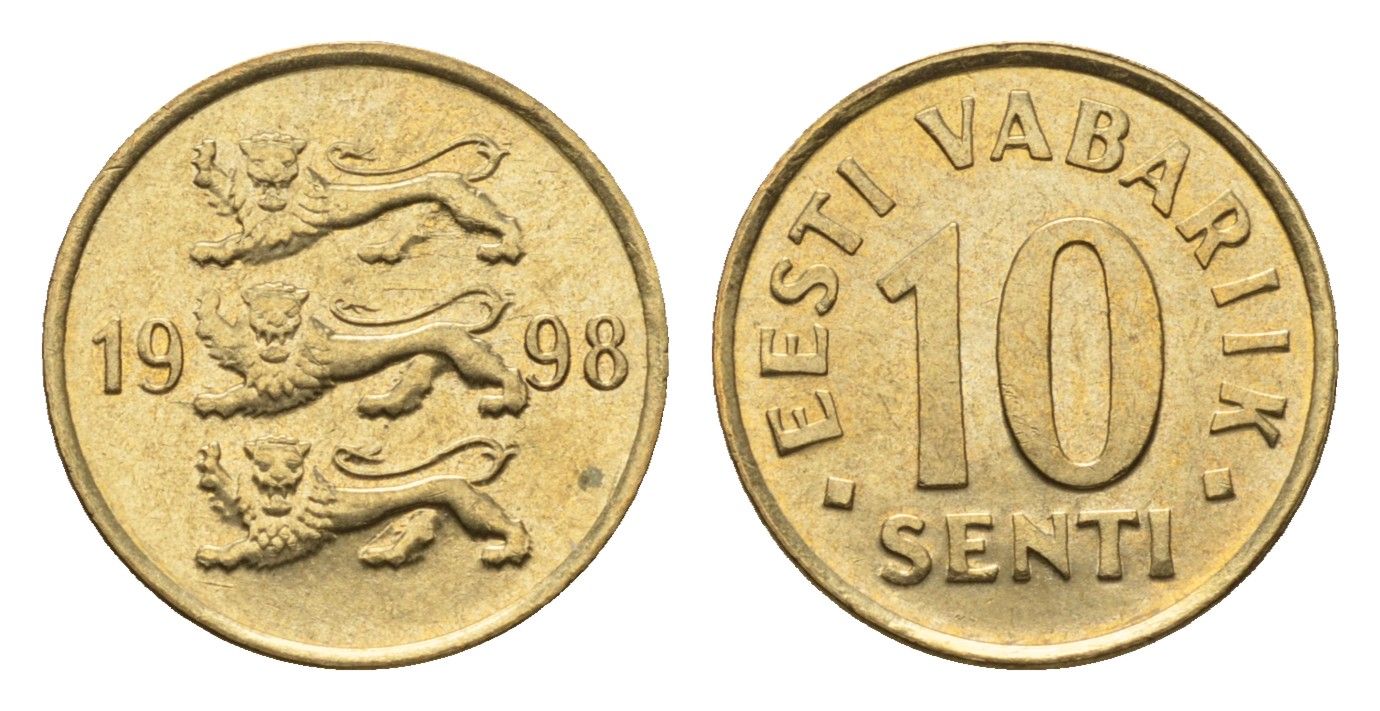 Эстония 10 сентов 1998 KM 22 латунь UNC 4689-633