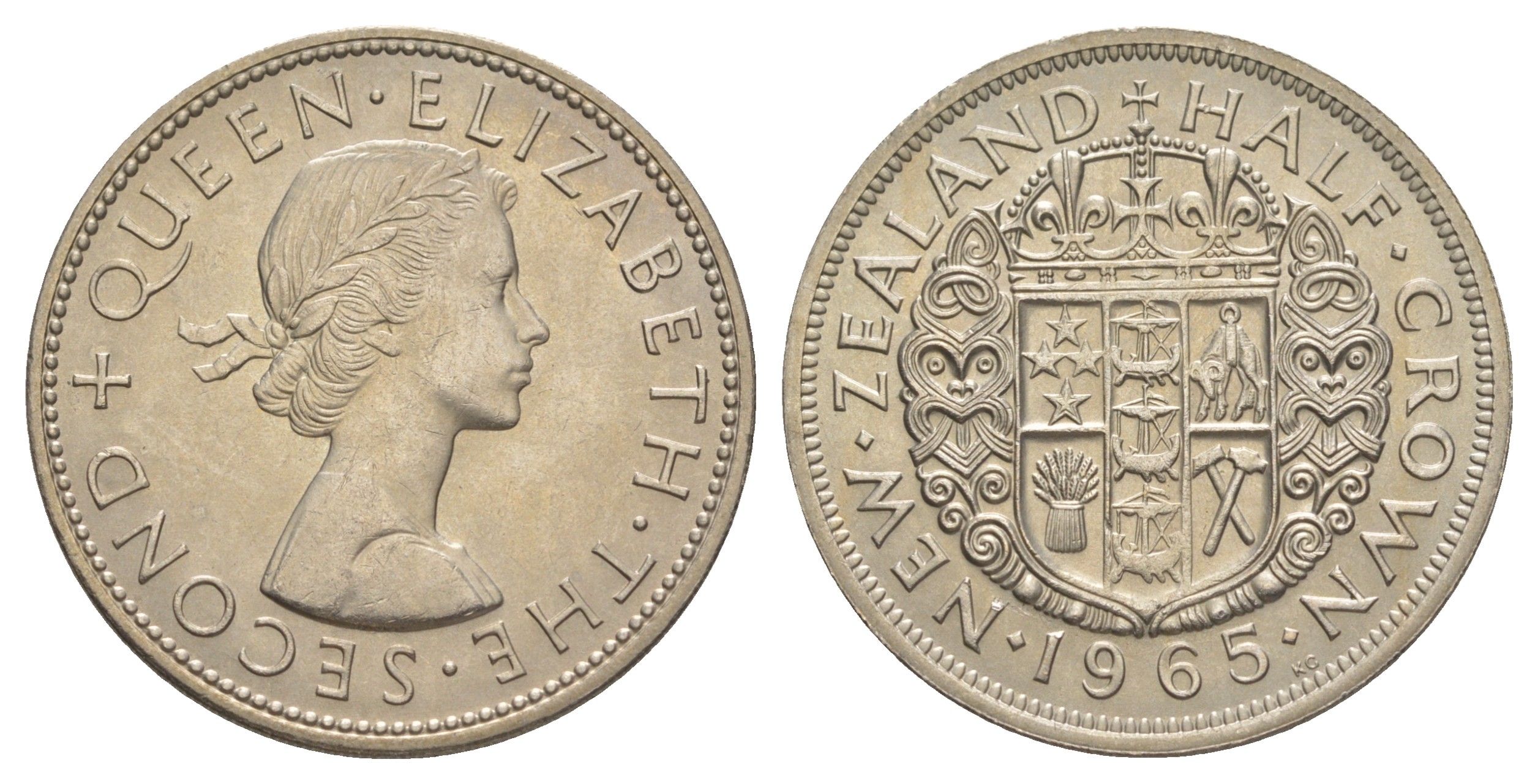 Новая Зеландия 1/2 кроны 1965 Елизавета II (1952-2022), редкий год, тираж 200.000 экземпляров KM 29.2 медно-никель UNC 29-735