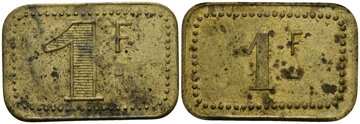 Франция 1 франк ND ресторанный жетон латунь 4166-127