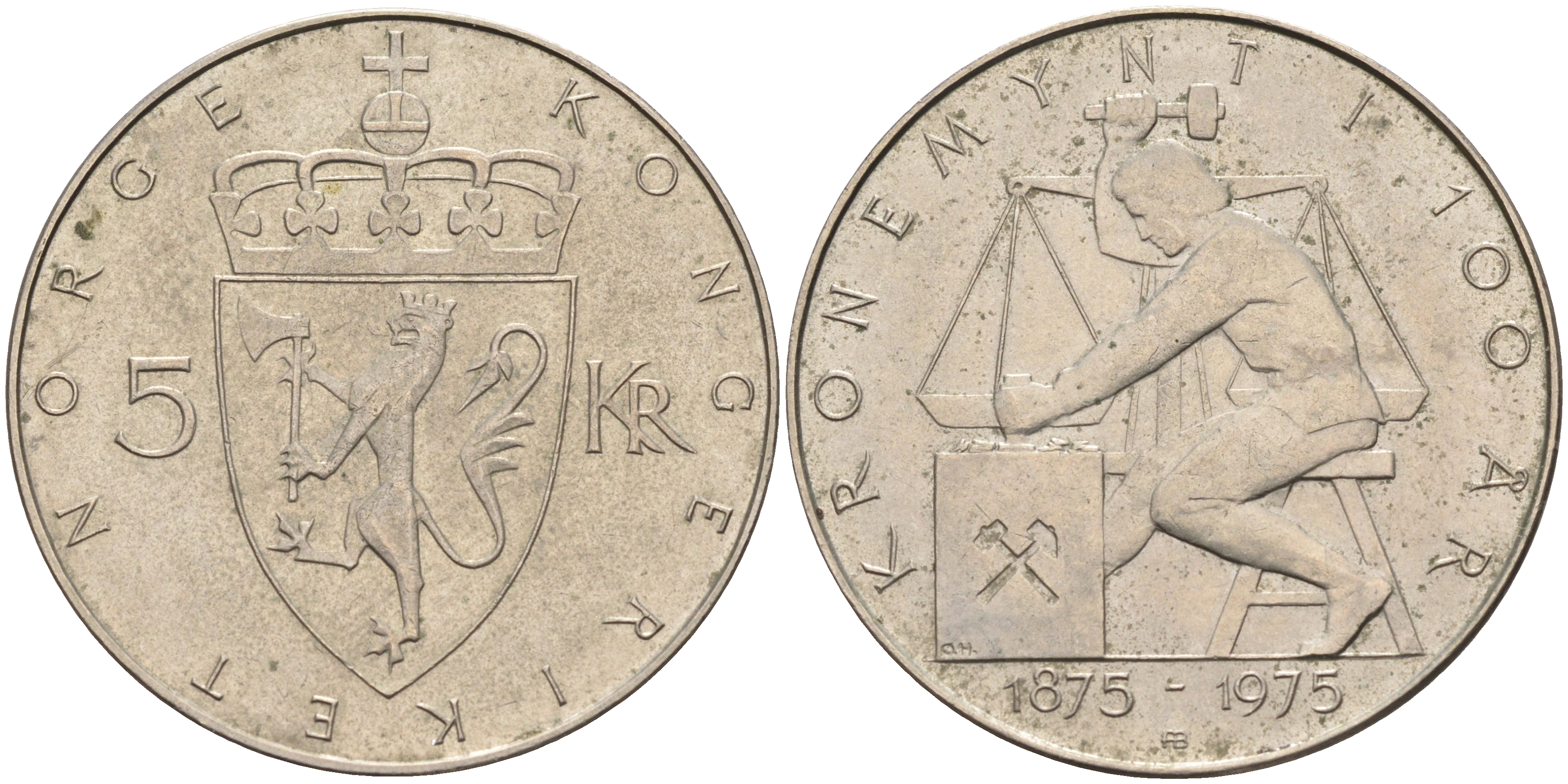Норвегия 5 крон 1975 100 лет Норвежской кроне KM 421 медно-никель    4117-433