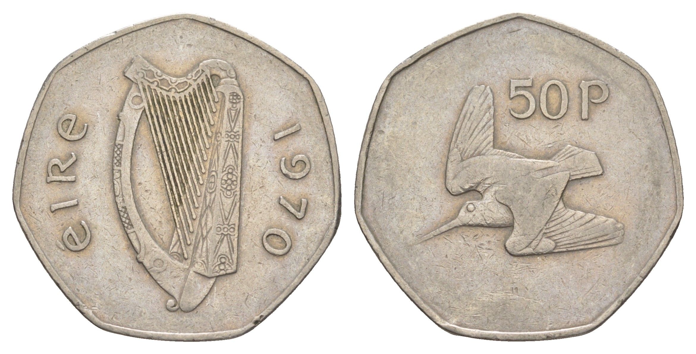 Ирландия 50 пенсов 1970 Вальдшнеп KM 24 медно-никель 4645-545