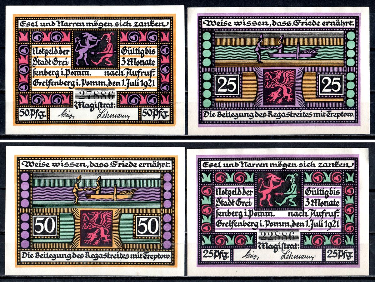 Грайфенберг в Померании набор из 2 нотгельдов 1921 7556-13-2-2
