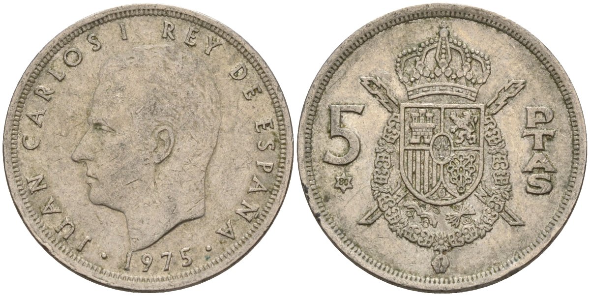 Испания 5 песет 1975 (80) Хуан Карлос I (1975-2014) KM 807 медно-никель 4155-711