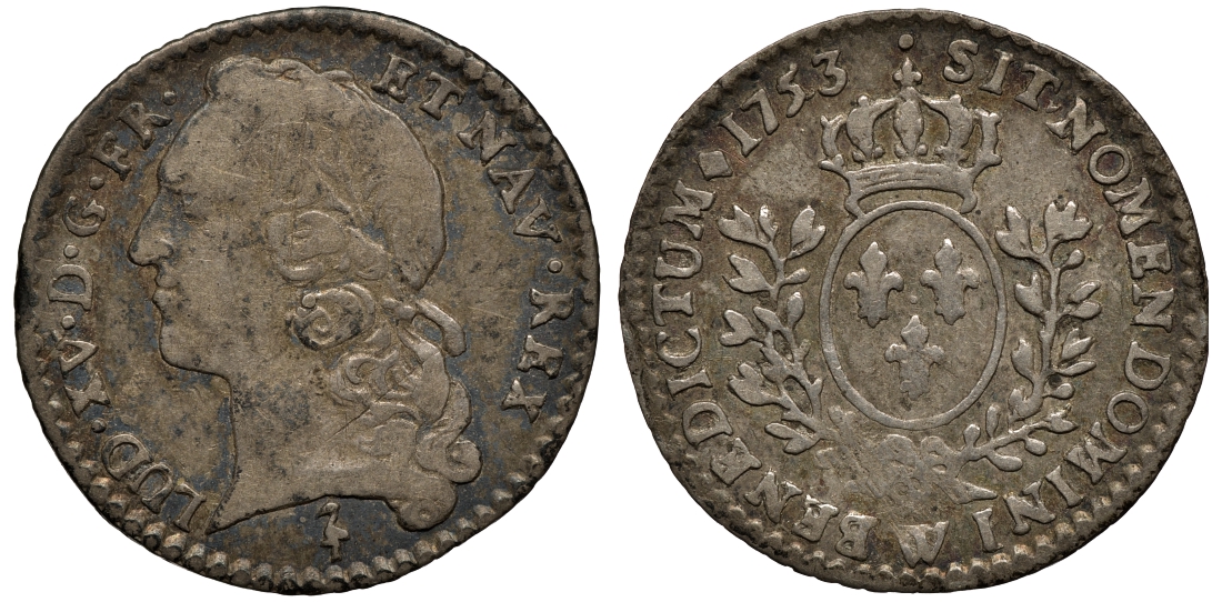 Франция 6 солей 1753 W, Людовик XV KM 510.16 серебро 00-817-09