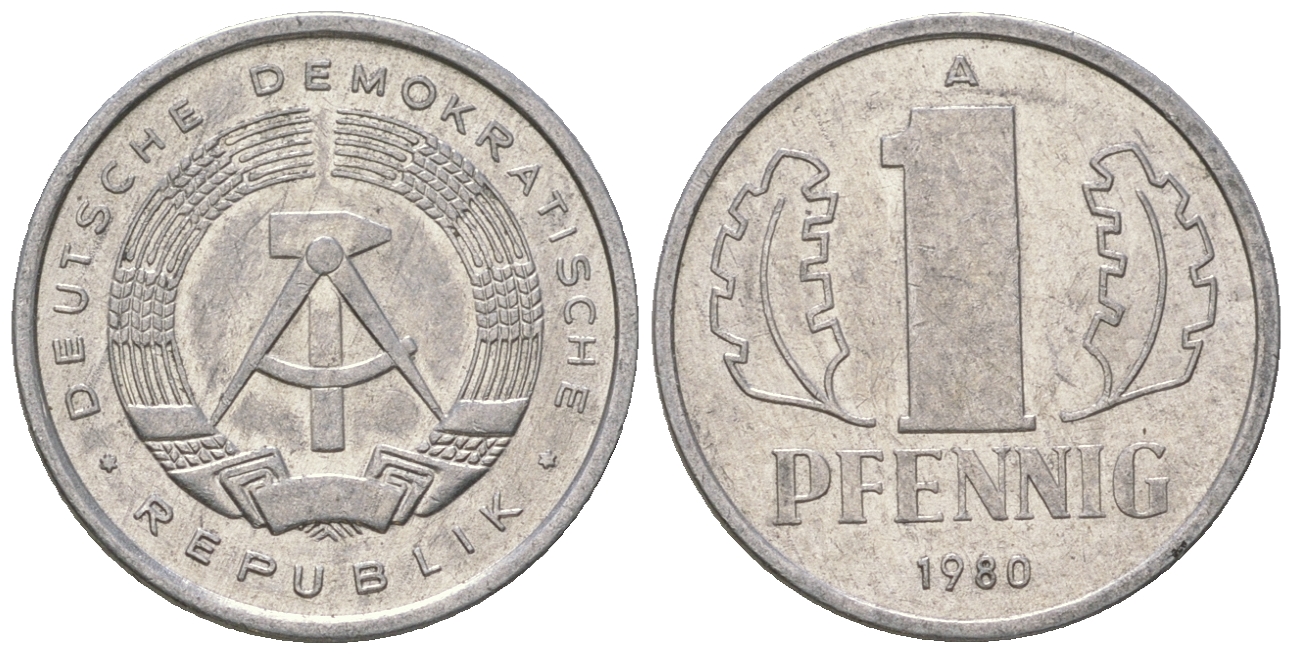 ГДР 1 пфенниг 1980 А KM 8.2 алюминий 4623-354